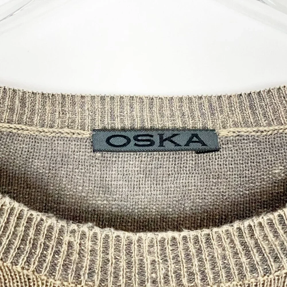 Oska 100% Linen Sweater Women's 4 | US 12/14 Tan Crewneck Neutral Regular Fit